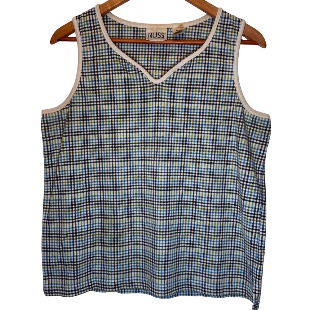Vintage Russ Liz Claiborne Tank Checked Sleeveless‎ Top XL 16/18